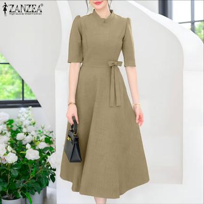 Women Casual Stand Neck Summer Half Sleeve Dress