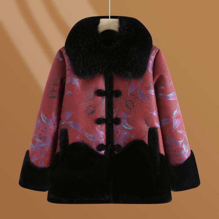 Winter Winter New Velvet Middle-aged and Elderly Thickened Mother Coat Top