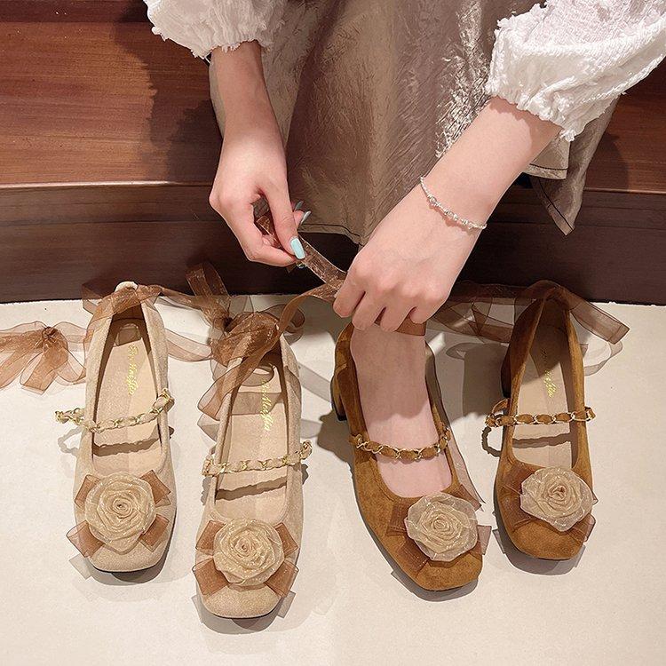 French small fragrant Mary Jane shoes thick heel low heel shoes tie lace-up gentle evening shoes new Chinese single shoes fairy shoes