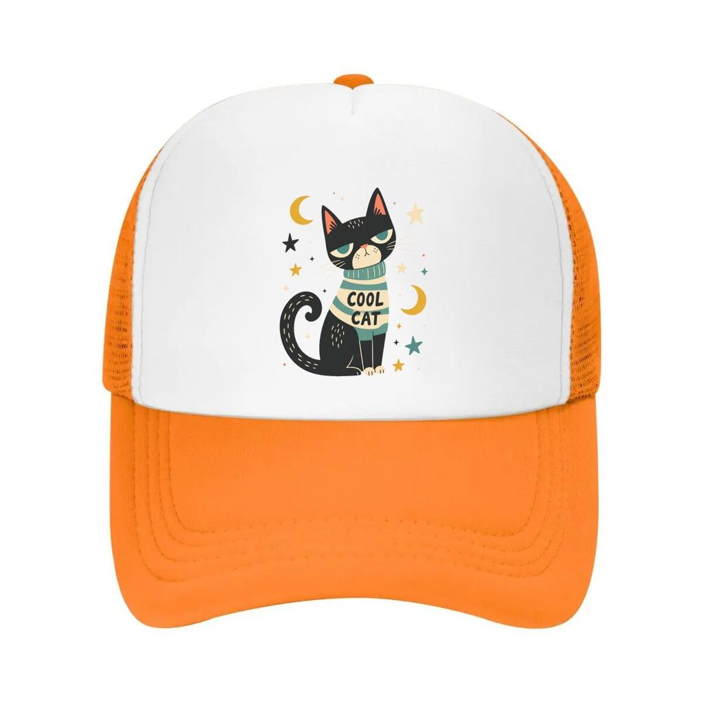 Playful Midnight Cat Star Illustrati Mesh Baseball Cap Casual Hat Outdoor For Womens Unisex FeUnisex
