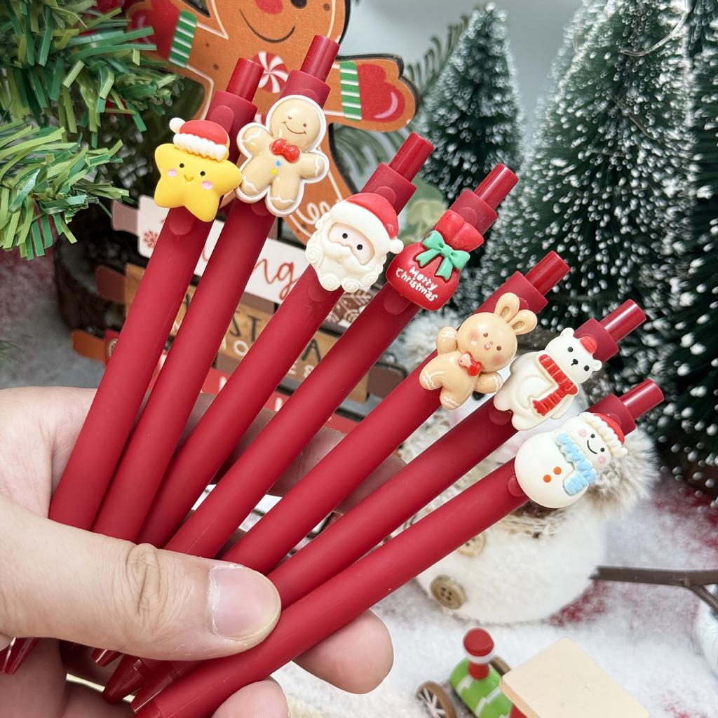 28Pcs Santa Claus Crystal Patch Erasable Press Pen Cartoon Press Gel Pen Gift Pen Holiday Gift Novelty Stationery Teacher Party Favors Back To School