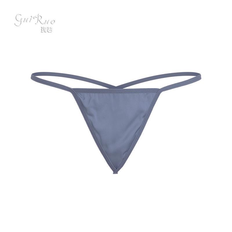 Guiruo Dame Satin Thong - Sexy, Lav midje, Tynn stropp, Ensfarvede truser P28