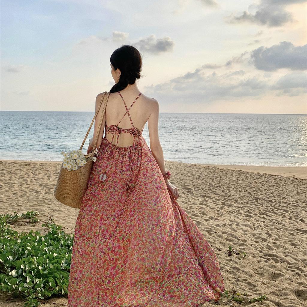 Suspender Floral Dress Women's Xia Xin Temperament Thin Design Long Dress French First Love Milk Sweet Long Dress