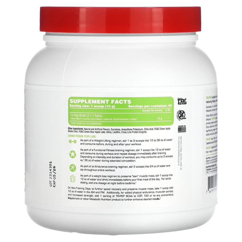 Tri-Pep, Branched Chain Amino Acids, Green Apple, 400G (14.1Oz)