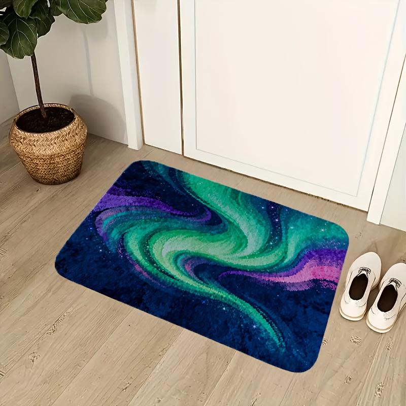 Northern Lights Printed Flannel Doormat With Galaxy Swirl And Star Design Soft Non Slip Welcome Mat For Home Entryway Decor