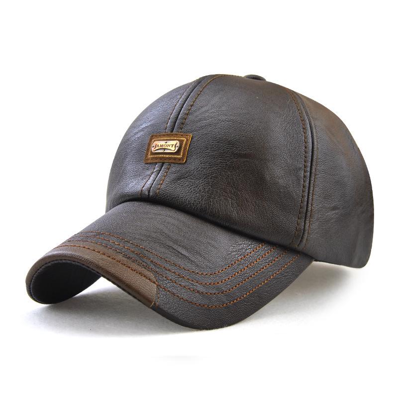 2025 New Men's Leather Baseball Cap; Casual Fashion Hat; Autumn and Winter Lightweight Fleece Velvet Hat