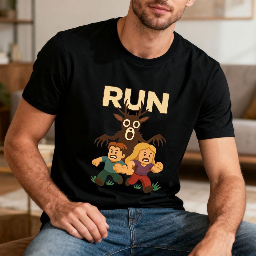 Christmas Run 99 Nights Graphic T-Shirt Cotton Spooky Gamer Deer in The Forest Gaming Meme Gifts for Men Women Clothing S