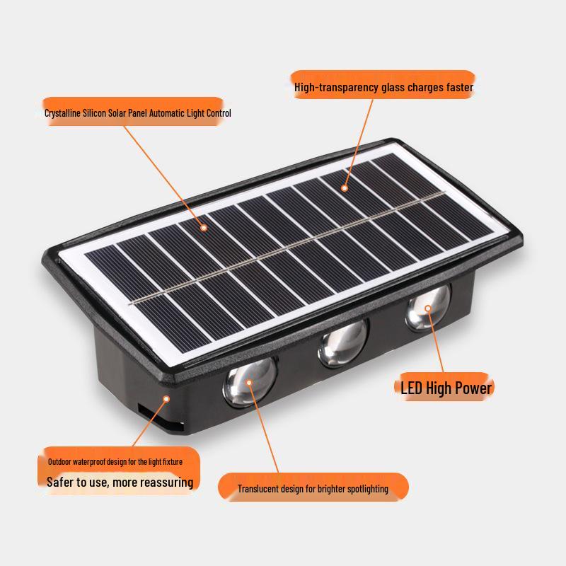 Lampă LED de perete pentru exterior, impermeabilă: Lumină solară cu funcție sus-jos pentru grădină și pereți exteriori