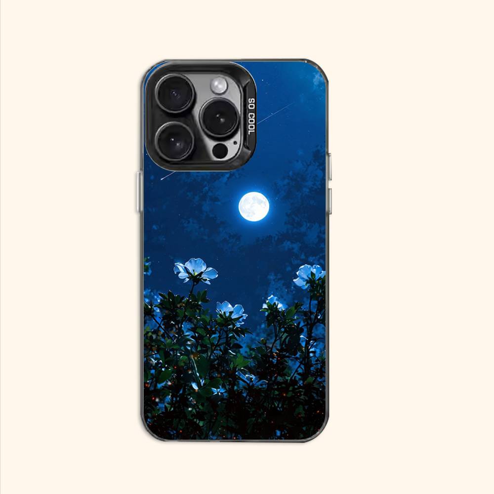 Moon and Flowers Case for iPhone 11 12 13 14 15 16 17 Pro Max XS X XR Cover