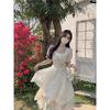 Summer French-Inspired Short-Sleeved Dress: Waist-Slimming, Tea-Length, Sweet Long Skirt