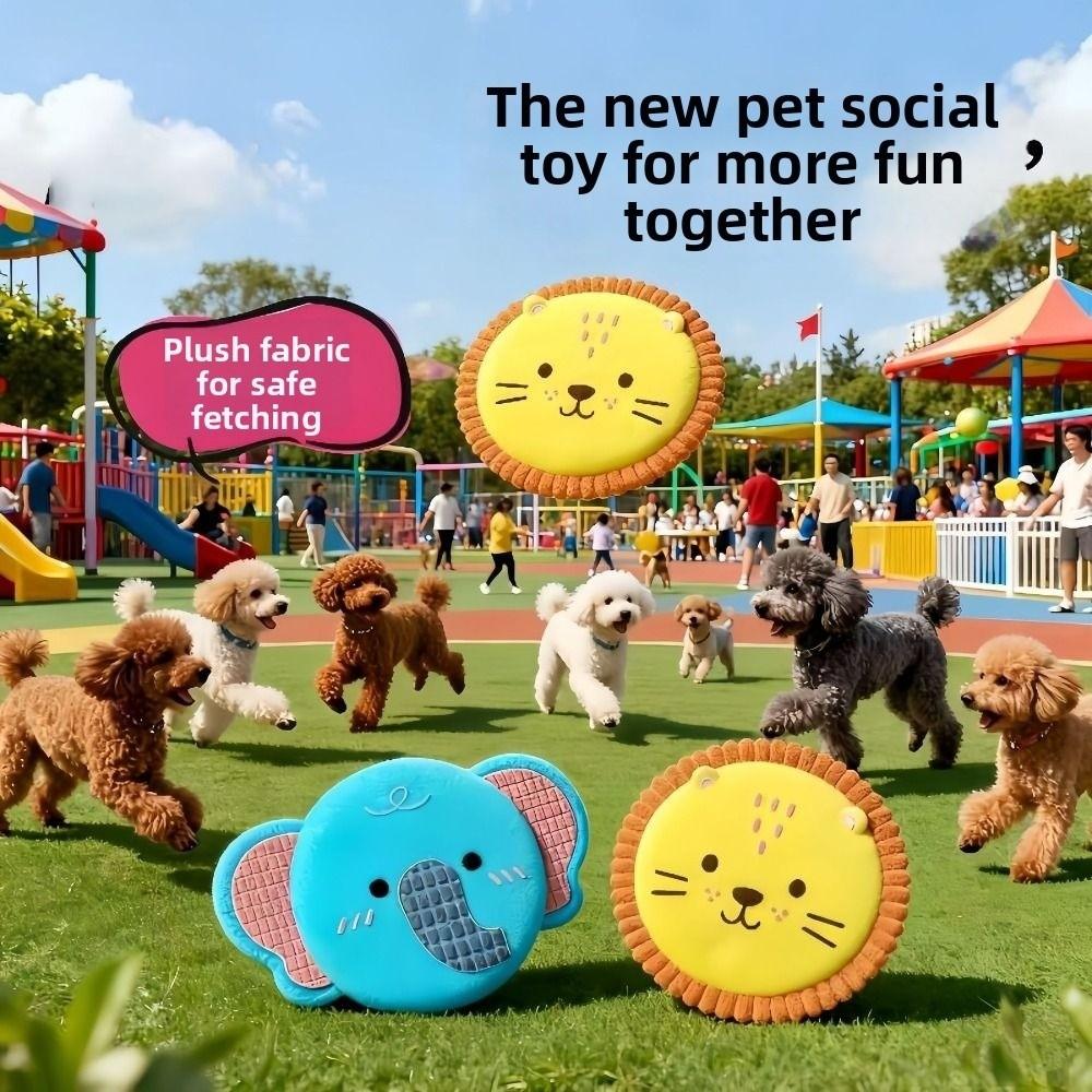 Soft Interactive Dog Throw Toy Colorful Puppy Chew Toy Dog Plush Flying Disc  Outdoor Sport