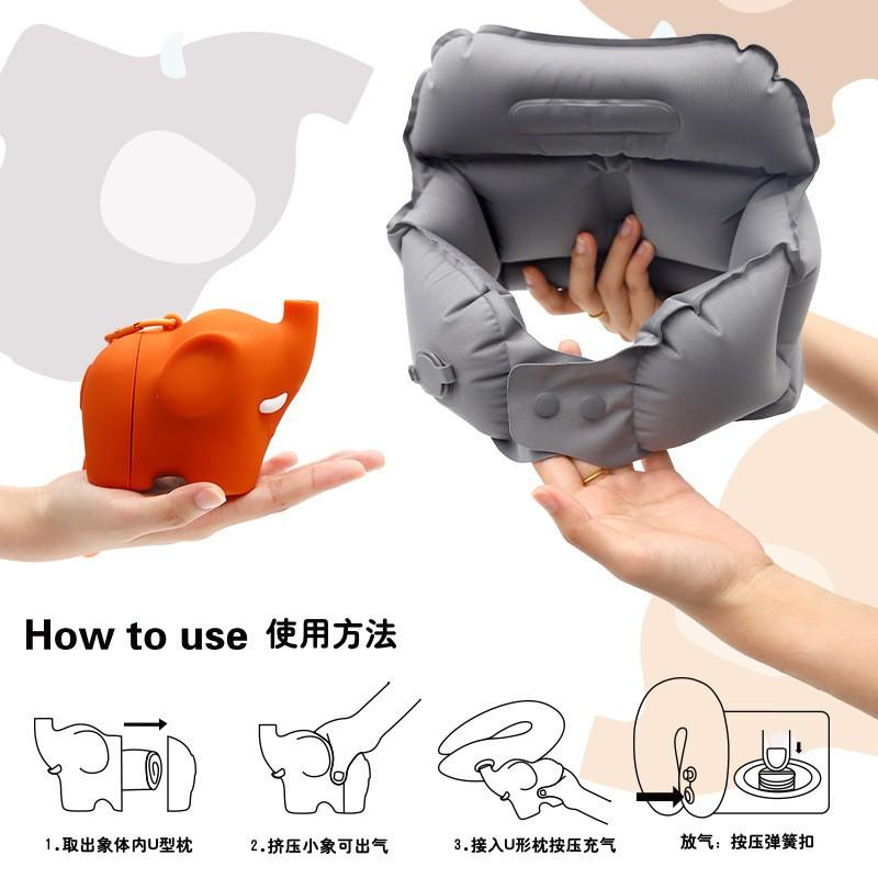 Inflatable Elephant U-Shaped Neck Pillow Travel Office Nap Portable Cartoon Cushion Support Comfort