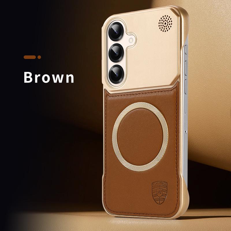 KEYSION Luxury Magnetic PU Leather Aromatherapy Phone Case for Samsung Galaxy S24 S25 Ultra Wireless Charging Borderless Cover