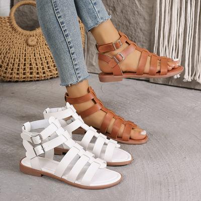 Fashion Luxury Women's Sandals Summer Elegant Woman Shoes with Low Heels Flats Casual Gladiator White Fish Toe Designer Sandals Flats