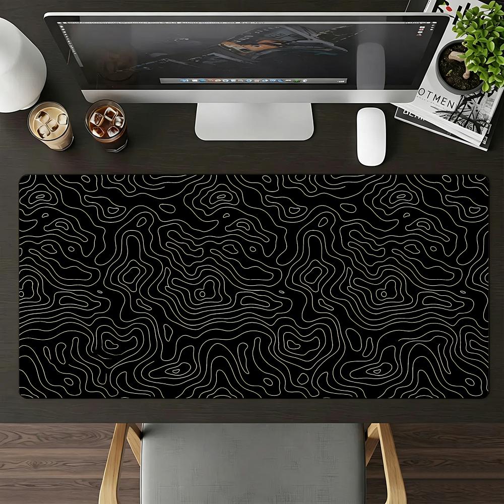 Black Abstract Terrain Mouse Pad Large Nonslip Waterproof Mat Stitched Edge Keyboard Pad For Gaming Daily Office