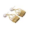 Stylish Alloy Woven Basket Earrings With Rhinestones And Pearls Retro Designs