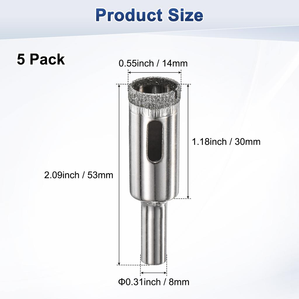 5pcs Diamond Hole Saw Drill Bit 3-18mm Glass Drill Bit for Ceramic/Marble/Granite Stone/Bottles/Tile Cutting [Silver Tone]