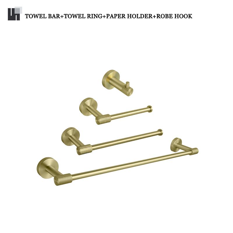 Brushed Gold Stainless Steel Knurling Towel Bar Holder Toilet Roll Holder Bathrobe Hook Hanger Towel Holder Bathroom Accessories