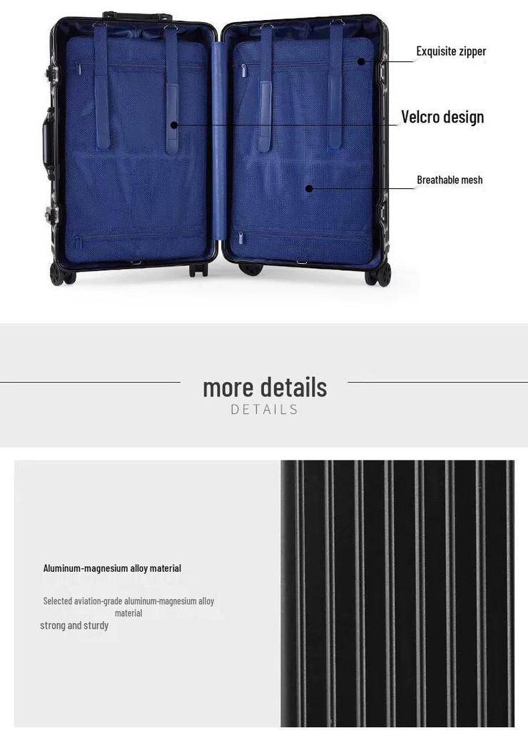 German Aluminum-Magnesium Alloy Suitcase: 20" Carry-On with Universal Wheels for Business Travelers.