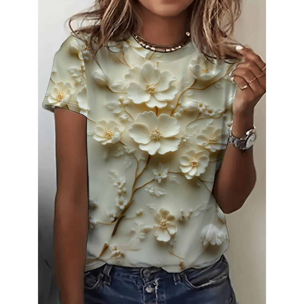 Sommer Gänseblümchen Blume Floral 3D Druck T-Shirts Damen Streetwear Lässig Kurzarm T-Shirt Rundhals T-Shirts Oberteile Damenbekleidung