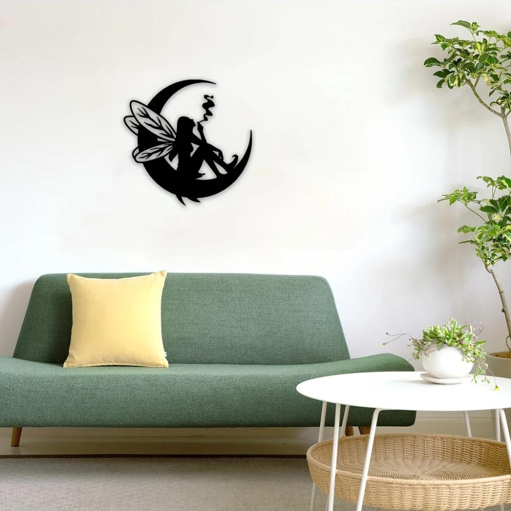 1pc Black Metal Fairy Wall Decor – Moon Phase Wall Art for Indoor/Outdoor Home Decor, Elegant Fairy Gifts for Room, Iron Crafts