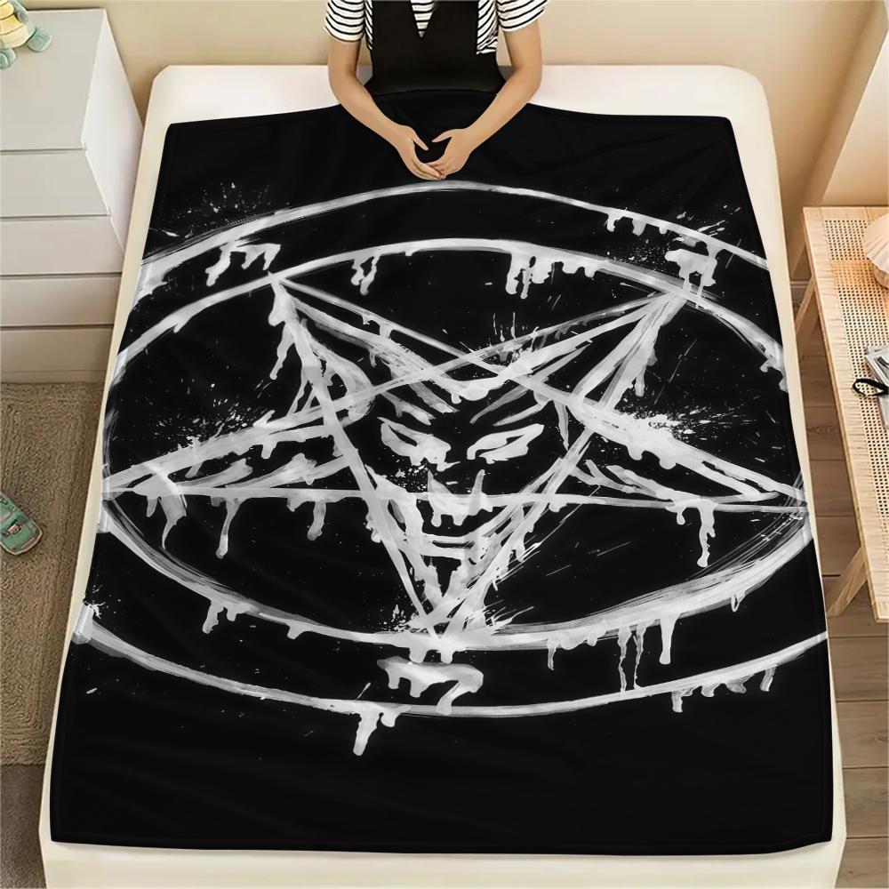 1PC Satan Symbol Print Flannel Blanket, High quality All Seasons, Home Decor, Warmth and Comfort, Perfect for Christmas Gifts