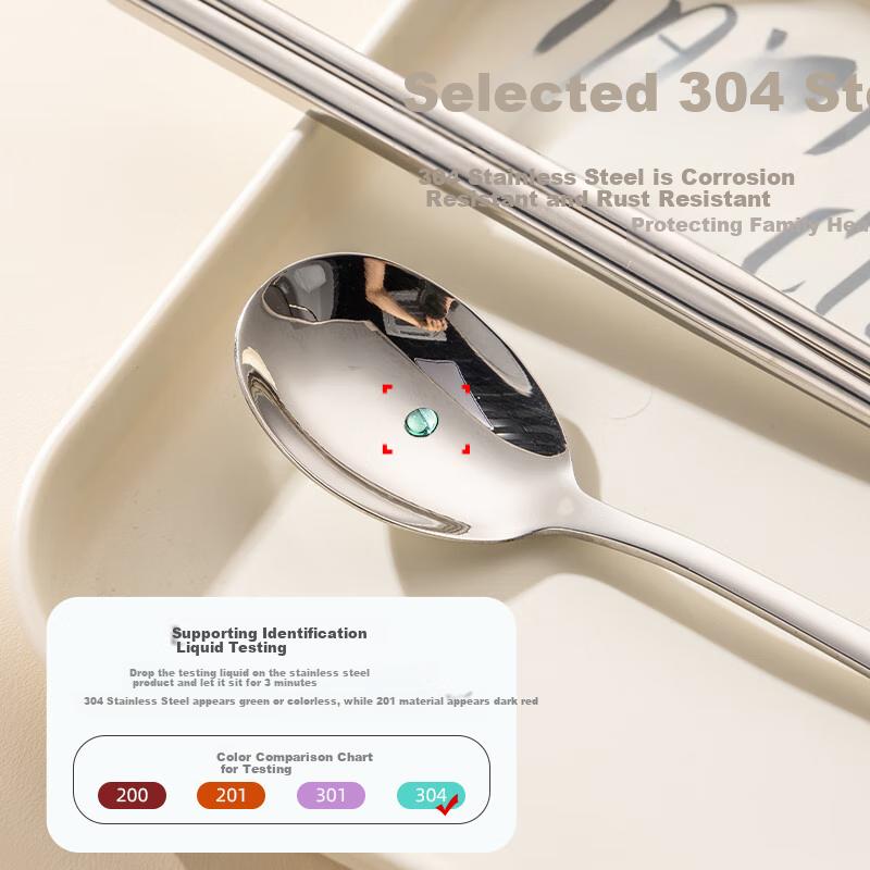 Guangyi Cartoon Portable Cutlery Set, 304 Stainless Steel Spoon And Chopsticks, Three-Piece Set, for Students, Takeout, GY1340