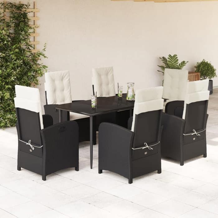 VidaXL 7-Piece Garden Dining Set with Cushions, Table and Chairs with Adjustable Backrest, Outdoor Patio Furniture 3212296