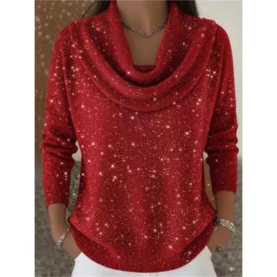 Modischer Pailletten Strickpullover Für Damen Lässig Pilekragen Langarm Pullover Pullover Oberteile Damen Urlaubsfeier Damenbekleidung