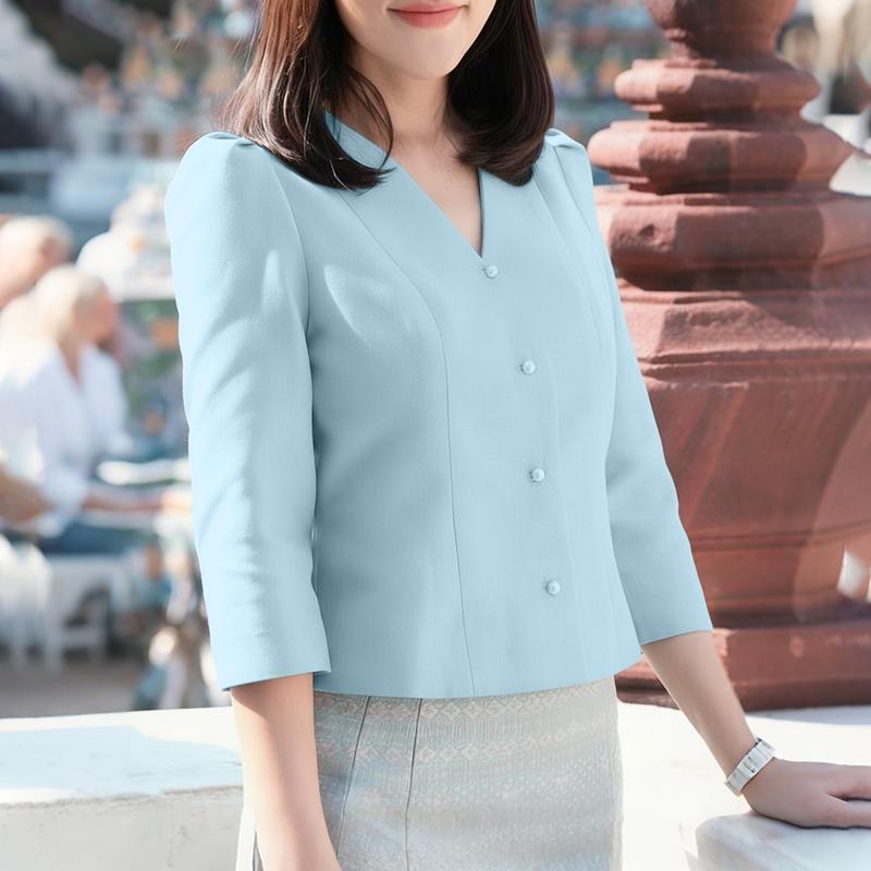 ZANZEA Women Casual V-Neck Solid Color 3/4 Sleeve Blouse