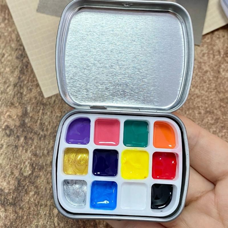 Watercolor Paint Palette Box 12 Well Travel Paint Case Paint Metal Paint Storage Box Leakproof Lid for Artist Student