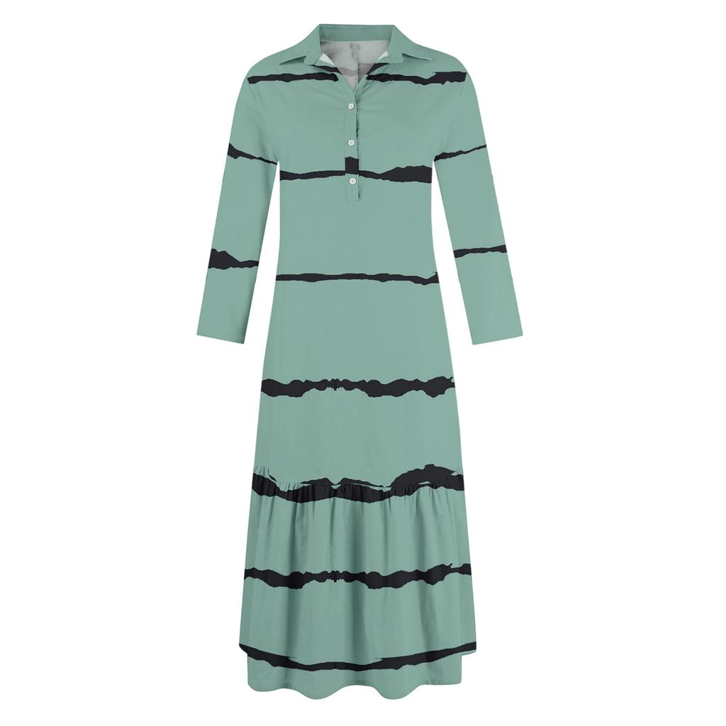 Women's Fashionable And Elegant Autun And Winter Button-down Lapel Long-sleeved Printed Dress
