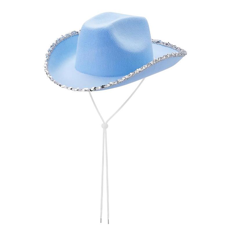 

Шляпа ковбоя, реквизит для косплея с серебристой окантовкой, для рождественских и хэллоуинских костюмов Blue Silver