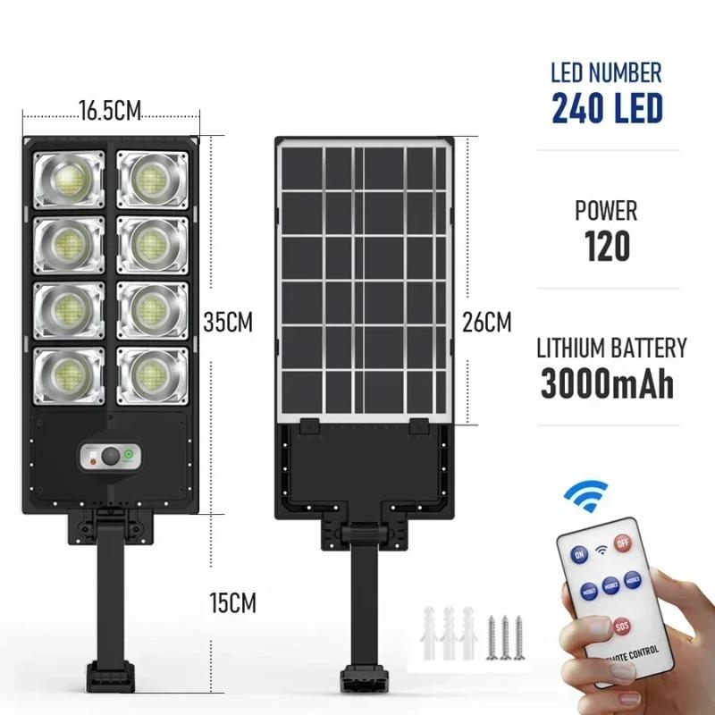 360LED Lumières LED Solaires à Détecteur de Mouvement Extérieur les Plus Lumineuses Lampe Solaire Externe avec Télécommande Projecteur Lampe de Rue Murale 120LED 180LED 240LED 300LED