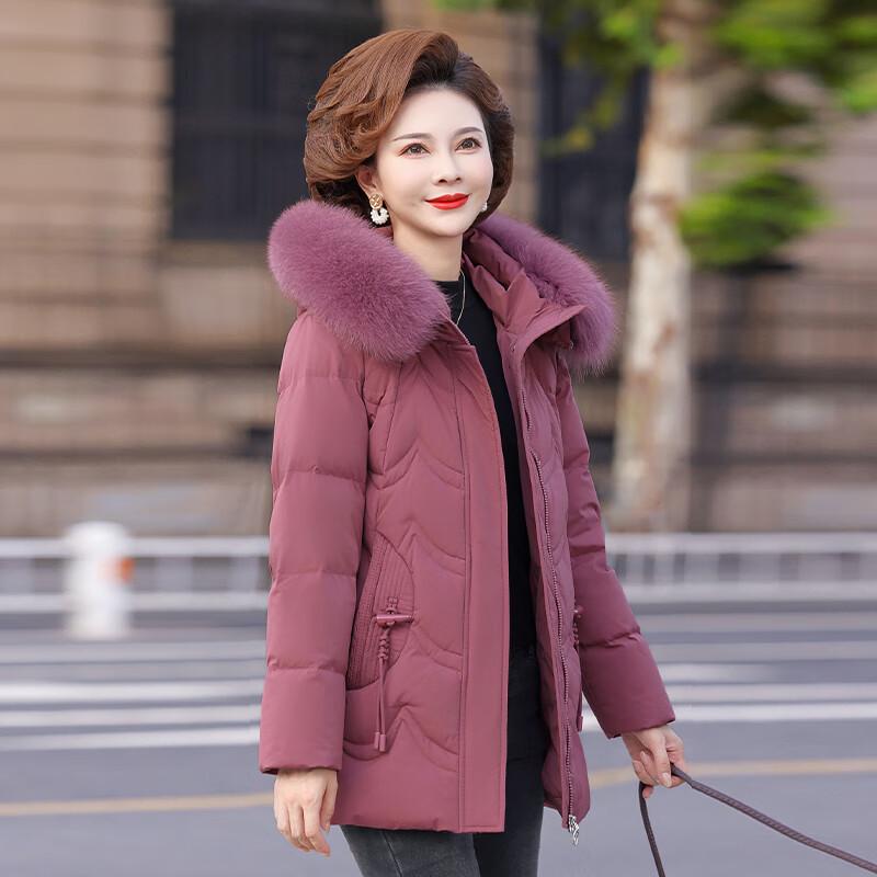 YAYA Women's Elegant Mid-Aged Winter Down Jacket with Large Fur Collar