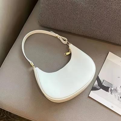 Chic Women's Crescent Shoulder Bag - Stylish Underarm Purse with Zipper Closure, Golden-Tone Hardware, White/Pink/Black Options, Compact Design