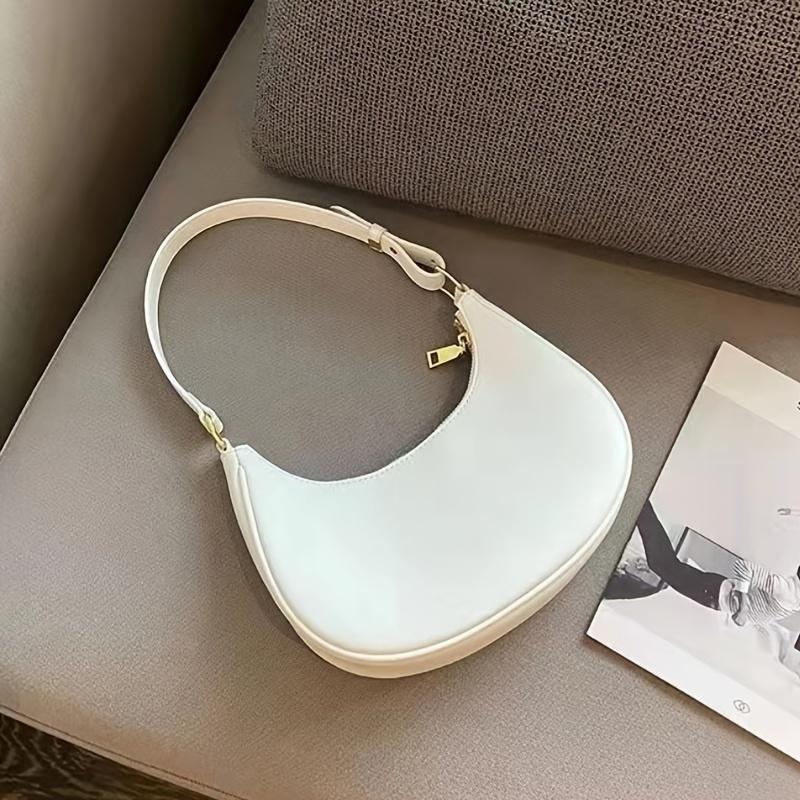 

Шикарная женская сумка-полумесяц через плечо Стильная сумка подмышку с застежкой-молнией, Компактный дизайн для повседневного использования Трендовая сумка подмышку чистый белый