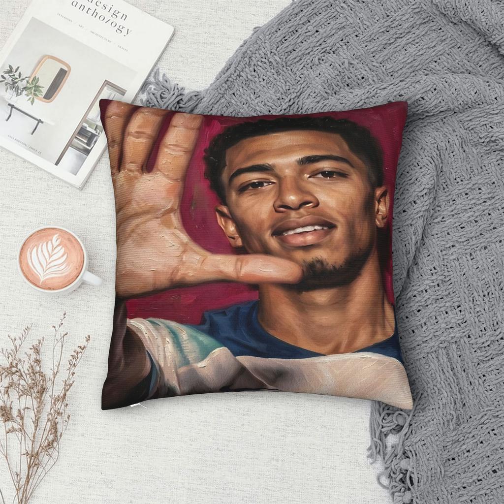 Jude Bellingham Oil Painting Pillow Case Soft Pillow Cover For Sofa Home Decoration Retro Trendy Pillowcases