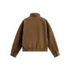 Unisex Suede Fleece Lined Stand Collar Zipper Jacket Streetwear Short Cropped Outerwear Fall