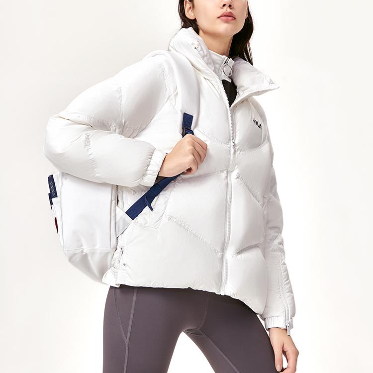 Fila Logo Solid Color Hooded Warm Down Jacket Women Outerwear White F11W149902F-WT