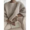 Women European Style Solid Color Loose Lazy Casual Thick Knit Sweater