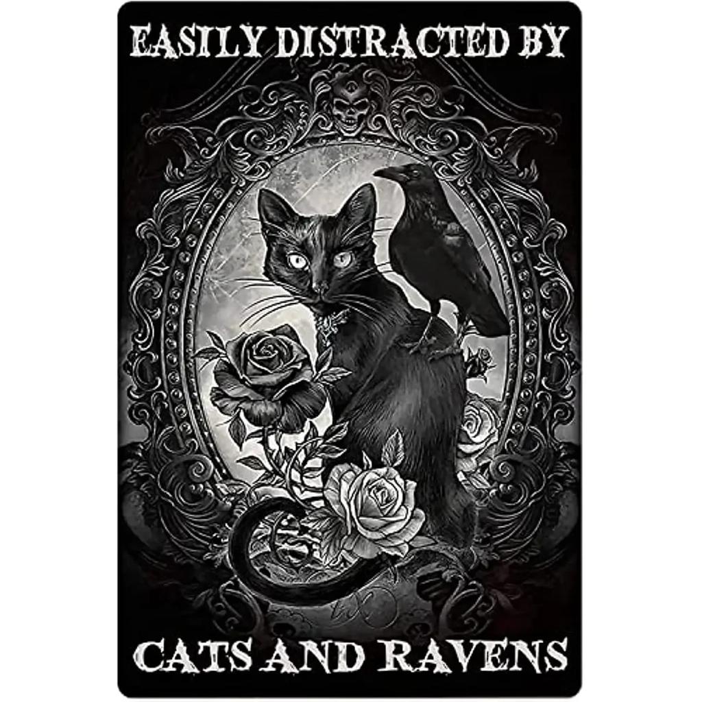 Vintage Hexe Frau Schwarze Kunst Poster Halloween Schwarze Katze Schild Metall Blechschilder Wand Heimdekor Schlafzimmer Badezimmer Raum Kaffee