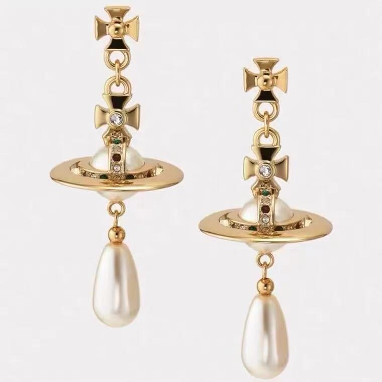 **Empress Dowager Saturn Pearl Earrings - Luxury Fashion Statement**
