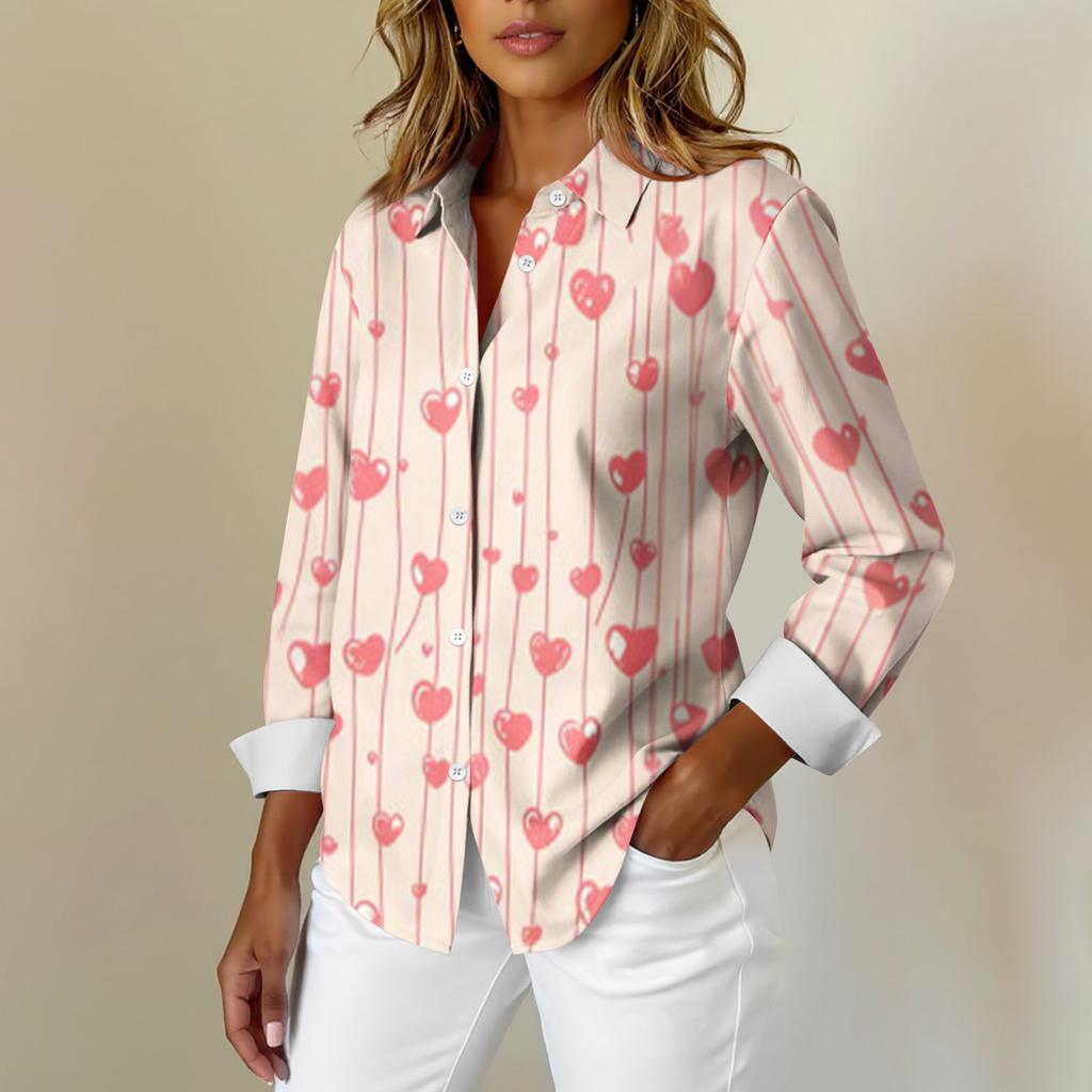 Damen Hemd Bluse Weihnachtsdruck Knopf Langarm Casual Basic Hemdkragen Normales Oberteil