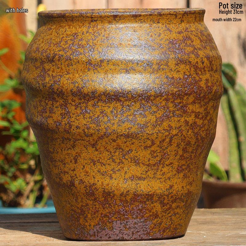 Handmade Coarse Pottery Flower Pot - Large Ceramic Jar for Bougainvillea & Hydrangeas