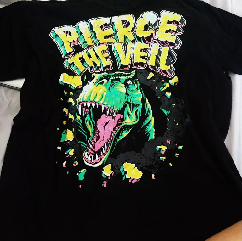 винтажная мужская футболка Pierce The Veil с динозавром, черная хлопковая футболка, все размеры, унисекс футболка M