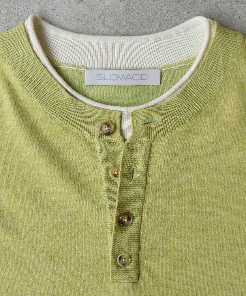 SLOWACID Layered Henley Neck Knit [Pair Green]