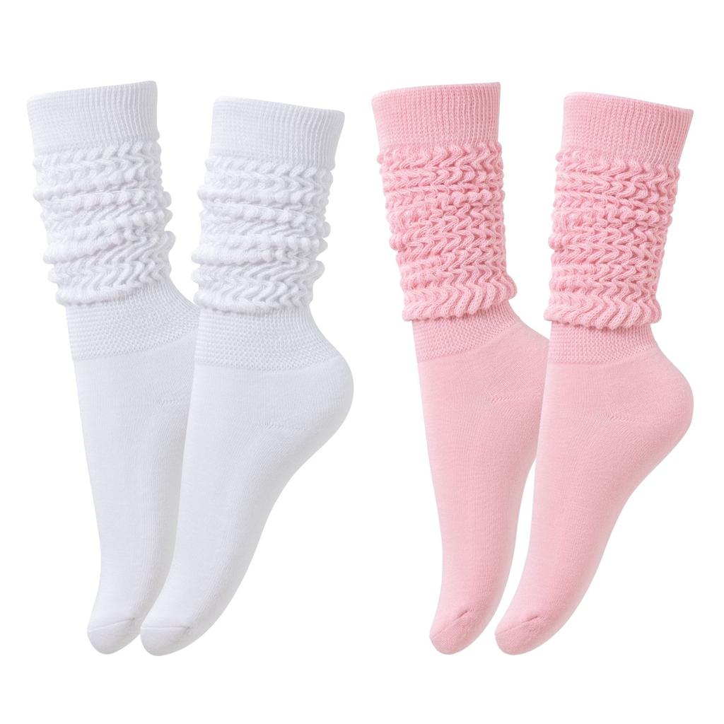 RMSWEETYIL Long Stacked Slouch Scrunch Socks for Women 80s 90s Loose Chunky Cotton Tall Knee High Boot Tube Slouch Socks
