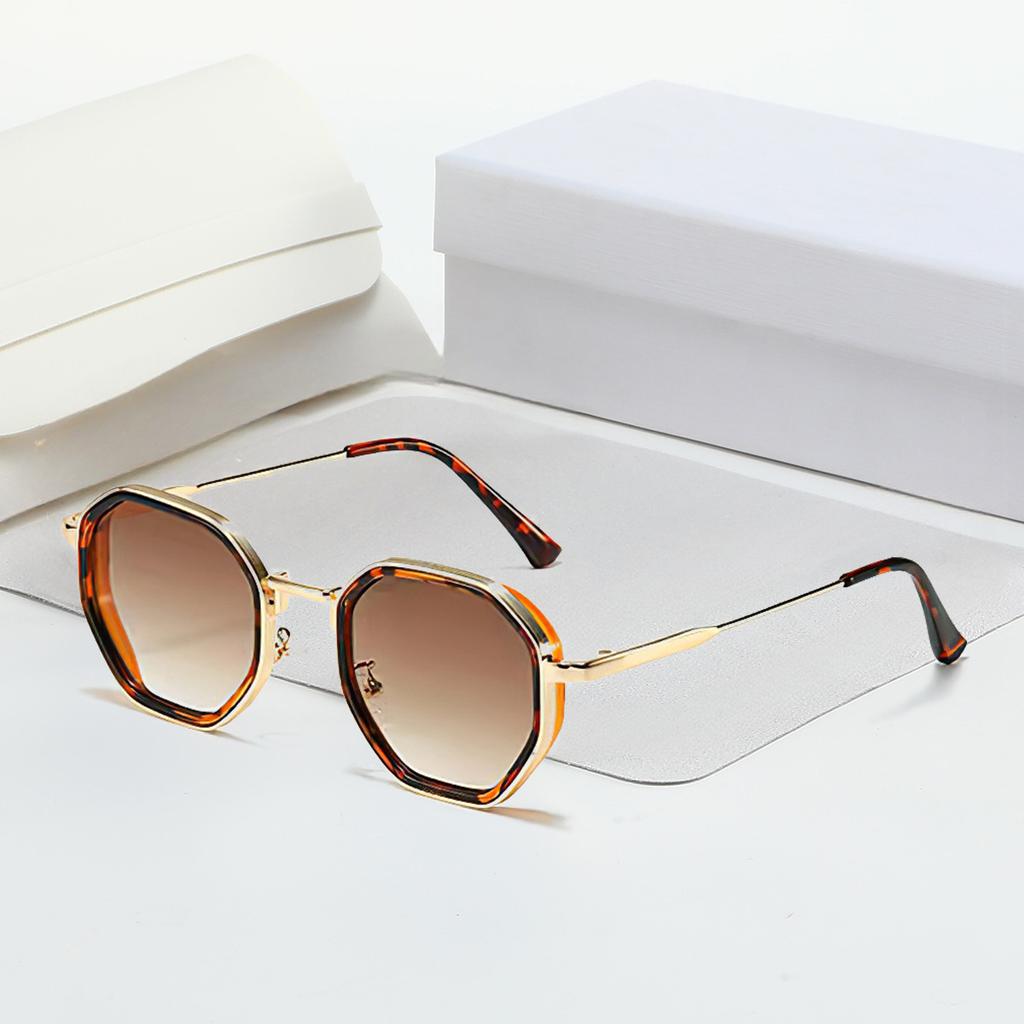 Vintage Sunglasses for Women Modern Octagonal Glasses Black Lenses Golden Edging Fashion Sun Glasses New in Trendy