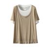Plus size women clothing [Lyocell Stacked T] Double-Layer Contrast Color round Neck Loose Summer Short sleeve 100.00kg Belly Covering T-shirt